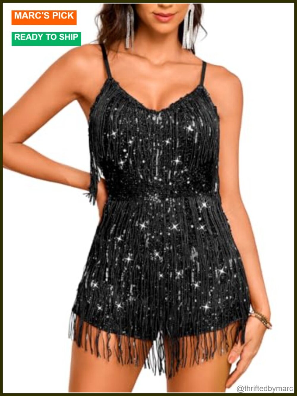 Sparkly Fringe Romper Sexy Backless Sequin Disco Outfit Women's Party Club
